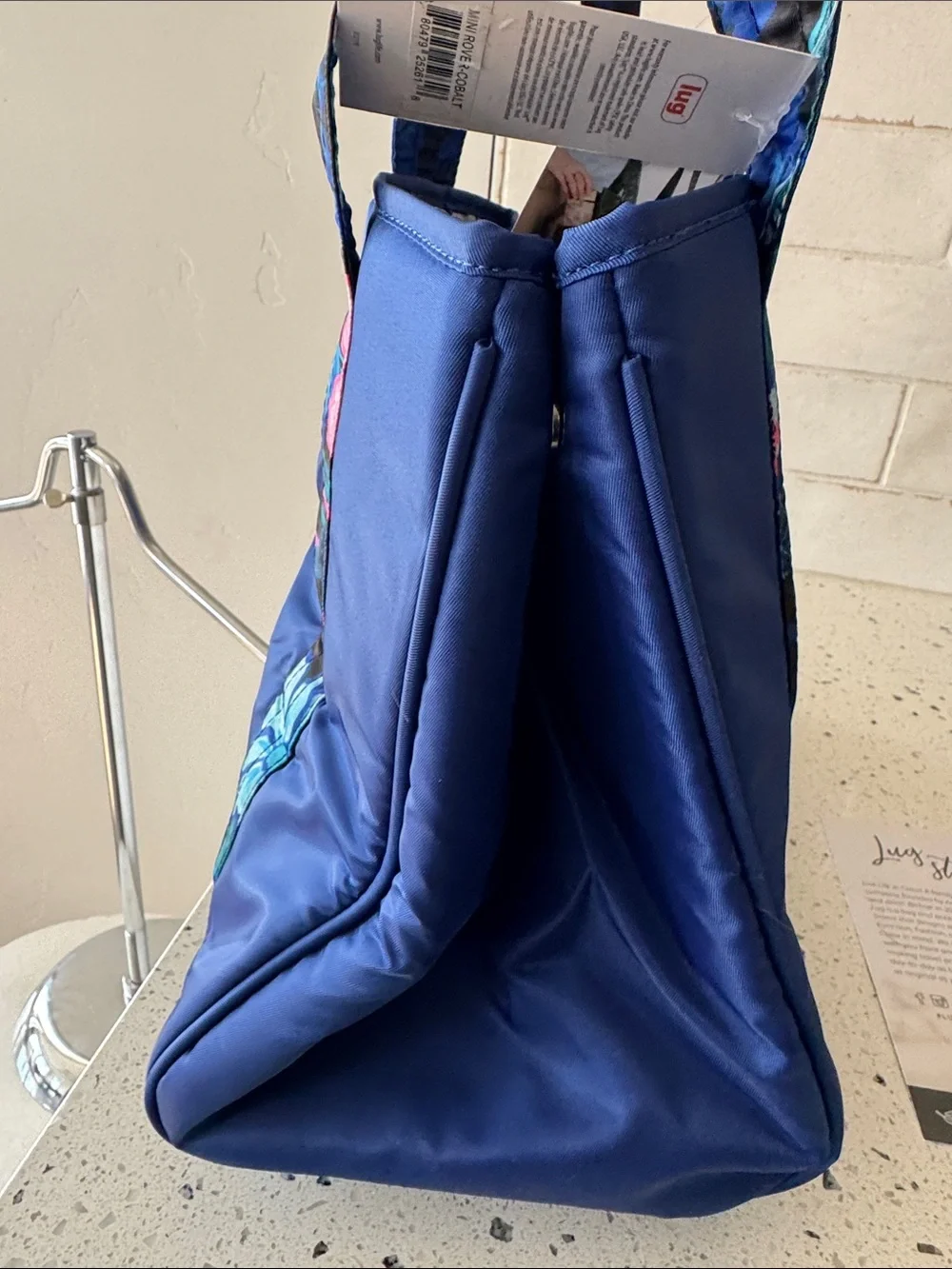 Lug Mini Rover Cobalt Blue Floral-Trim Expandable and collapsible Tote Bag NWT